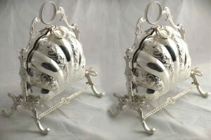 Pair Victorian Silver Plate Shell Shaped Biscuit Boxes | Ref. no. 00445 Pair | Regent Antiques